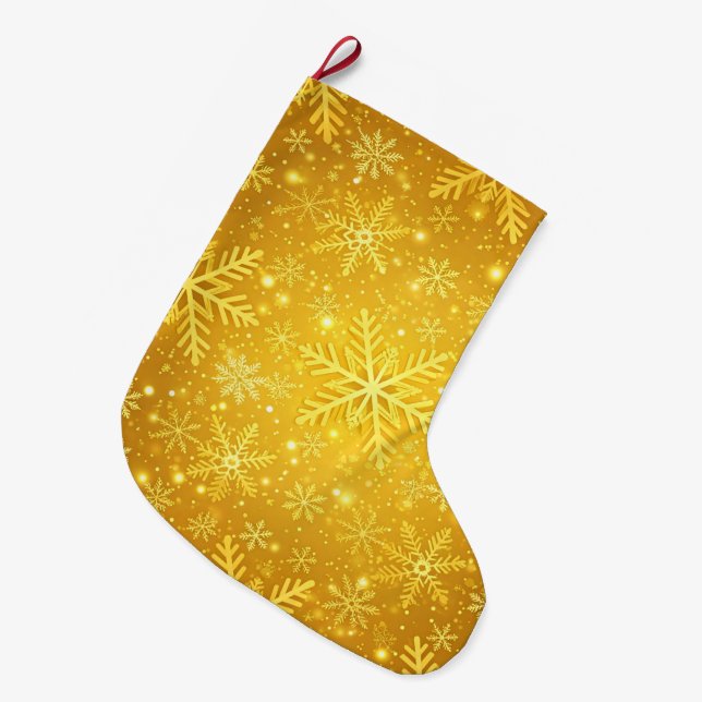 Grande Chaussette De Noël Neige dorée (Devant (Accrochage))