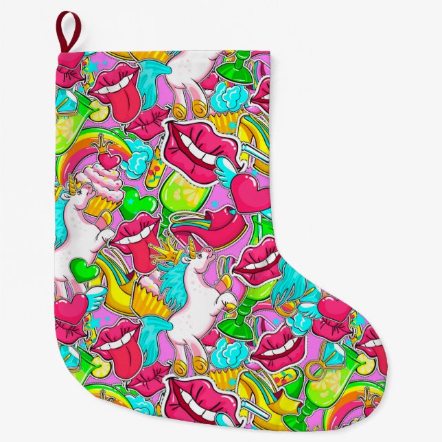 Grande Chaussette De Noël Neon Pop Art (Devant)