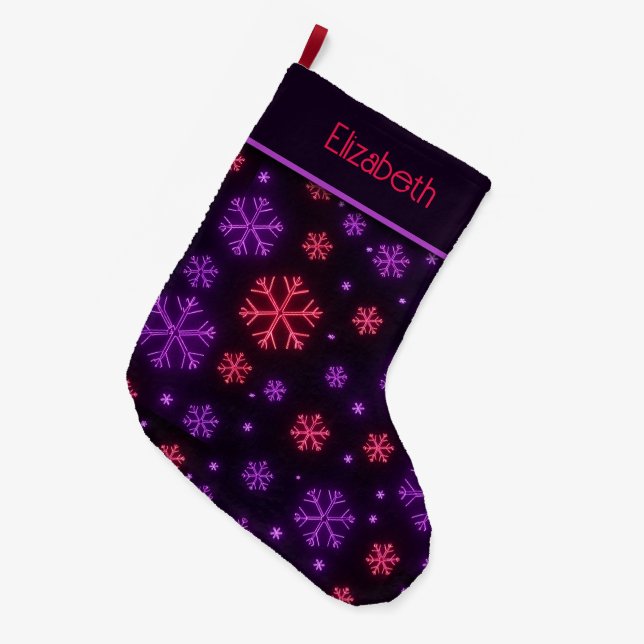 Grande Chaussette De Noël Neon Snowflakes (Devant (Accrochage))