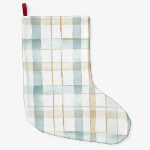 Grande Chaussette De Noël Noël à carreaux bleu crème blanc