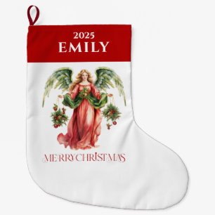 Grande Chaussette De Noël Noël Angel Fancy Joyeux Noël Typographie