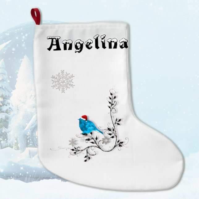 Grande Chaussette De Noël Noël aux oiseaux bleus (Créateur téléchargé)