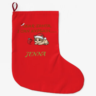 Grande Chaussette De Noël Noël avec un chat vilain et drôle