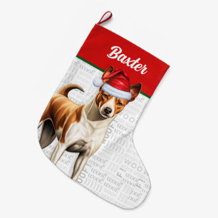 Grande Chaussette De Noël Noël Basenji Nom du chien Woof