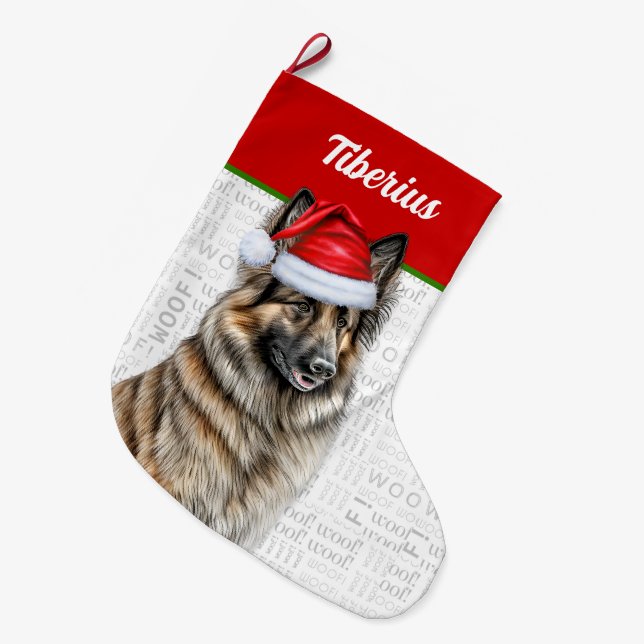 Grande Chaussette De Noël Noël Belge Tervuren avec le nom du chien (Devant (Accrochage))