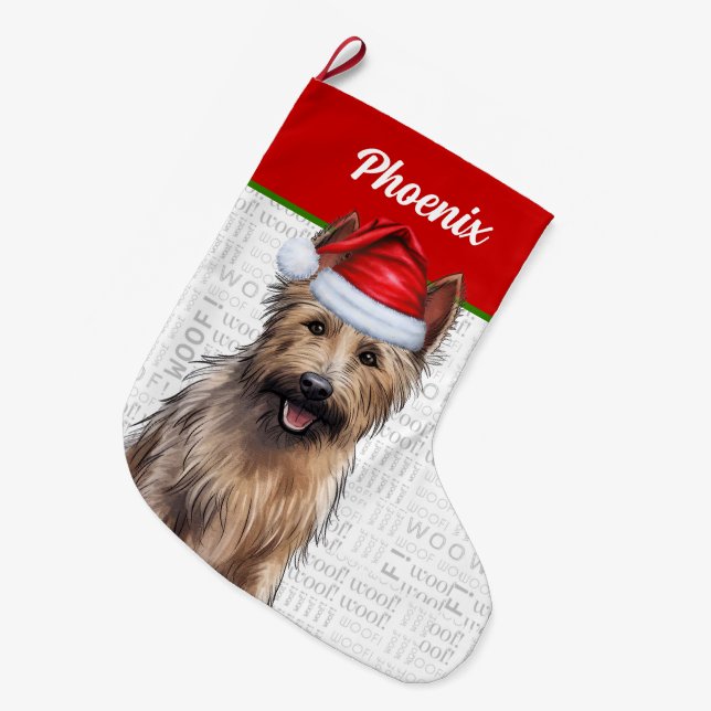 Grande Chaussette De Noël Noël Berger Picard avec le nom du chien (Devant (Accrochage))