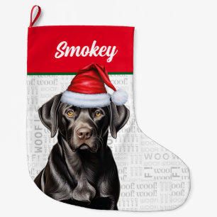 Grande Chaussette De Noël Noël Black Labrador Retriever avec le nom du chien