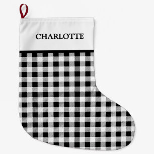 Grande Chaussette De Noël Noël carreaux de Buffalo Noir Blanc