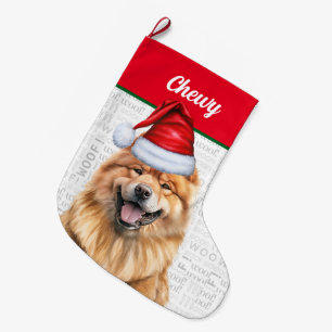 Grande Chaussette De Noël Noël Chow Chow Père Noël avec le nom du chien