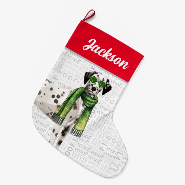 Grande Chaussette De Noël Noël Dalmatien avec le nom du chien (Devant (Accrochage))