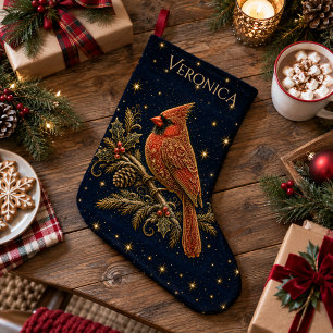 Grande Chaussette De Noël Noël dans les Étoiles Cardinal Rouge