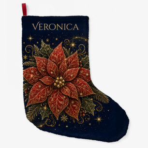 Grande Chaussette De Noël Noël dans les Étoiles Poinsettia
