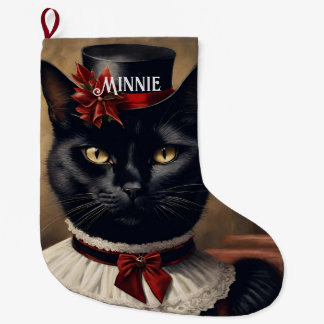 Grande Chaussette De Noël Noël de chat noir rétro