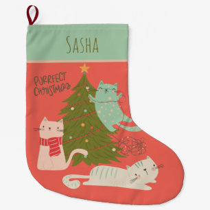 Grande Chaussette De Noël Noël de chat personnalisé
