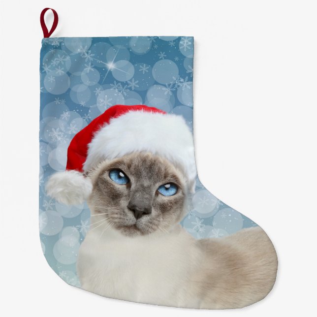 Grande Chaussette De Noël Noël de chat siamois de point bleu (Devant)