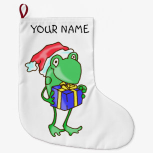 Grande Chaussette De Noël Noël de la grenouille — Grenouille, Présente, Noël
