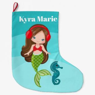 Grande Chaussette De Noël Noël de la sirène de plage Cute