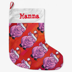 Grande Chaussette De Noël Noël de motif de porc de têtes et de queues