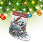 Grande Chaussette De Noël Noël des Joyeuses Fêtes de perroquets tropicaux<br><div class="desc">Capturer l'essence des tropiques avec notre "Tropical Parrot Joyeuses Fêtes Christmas" grand stock de Noël. Avec un script blanc "Joyeuses Fêtes" au-dessus du perroquet de vacances avec un casquette de Père Noël rouge,  dans un beau bouquet de Noël de pin,  de pinecones,  de baies sèches et d'une baule d'or.</div>