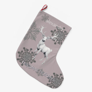 Grande Chaussette De Noël Noël des rennes d'ivoire Personnalisé rose