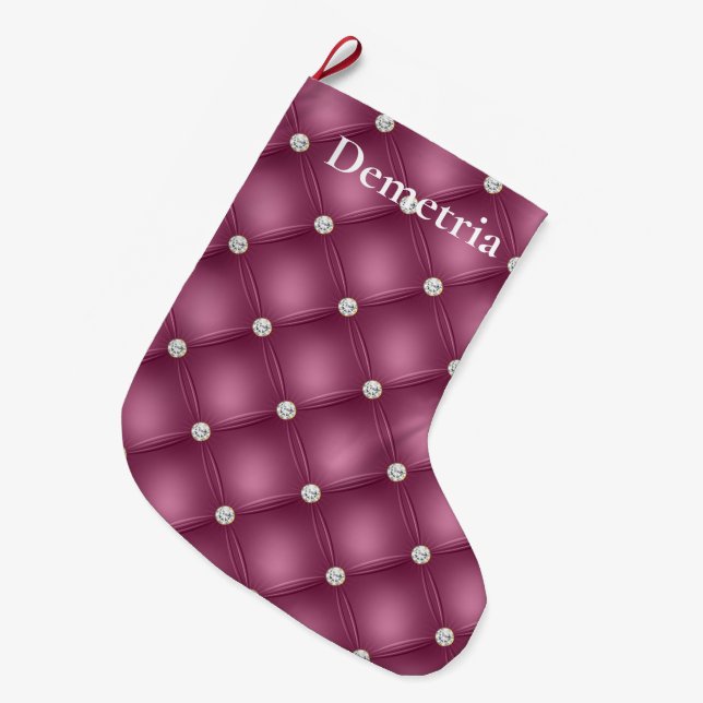 Grande Chaussette De Noël Noël des touffes en diamant rose Berry (Devant (Accrochage))