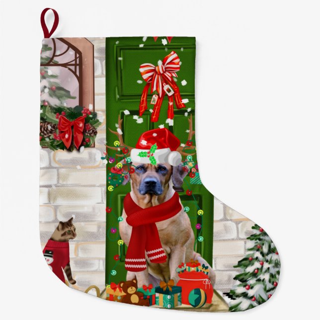 Grande Chaussette De Noël Noël du chien de Rhodesian Ridgeback (Devant)