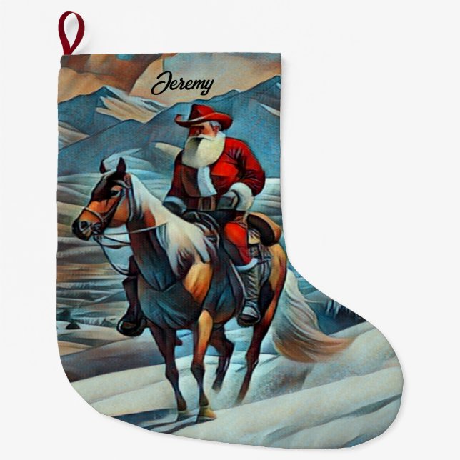 Grande Chaussette De Noël Noël du Père Noël équitation (Devant)