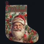 Grande Chaussette De Noël Noël du Père Noël Saint Nicolas<br><div class="desc">Transportez-vous au charme d'antan avec cette illustration vintage inspirée du Père Noël ! Jolly-O St. Nick orné d'un casquette rouge festif taillé en blanc et agrémenté des mots étincelants "Croyez"! Parfait pour les amateurs de vacances, cette oeuvre intemporelle capte l'esprit de Noël, en faisant une impression idéale pour les occasions...</div>
