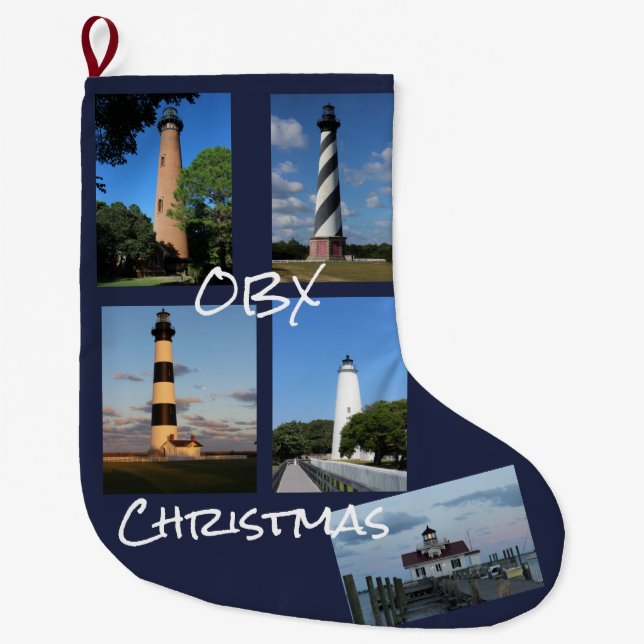 Grande Chaussette De Noël Noël du phare OBX (Devant)