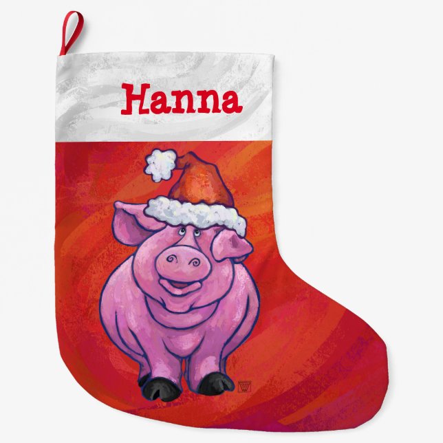 Grande Chaussette De Noël Noël Festif de porc personnalisé (Devant)