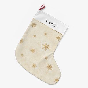 Grande Chaussette De Noël Noël Flocons de Neige Crème Or