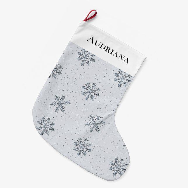 Grande Chaussette De Noël Noël Flocons de Neige Gris Argent (Devant (Accrochage))