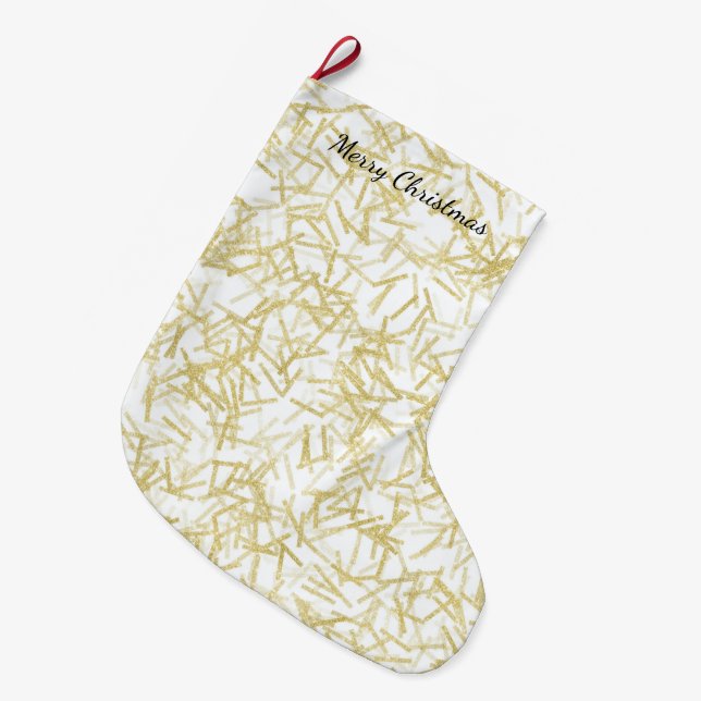 Grande Chaussette De Noël Noël Glam Glitzy Or Blanc (Devant (Accrochage))