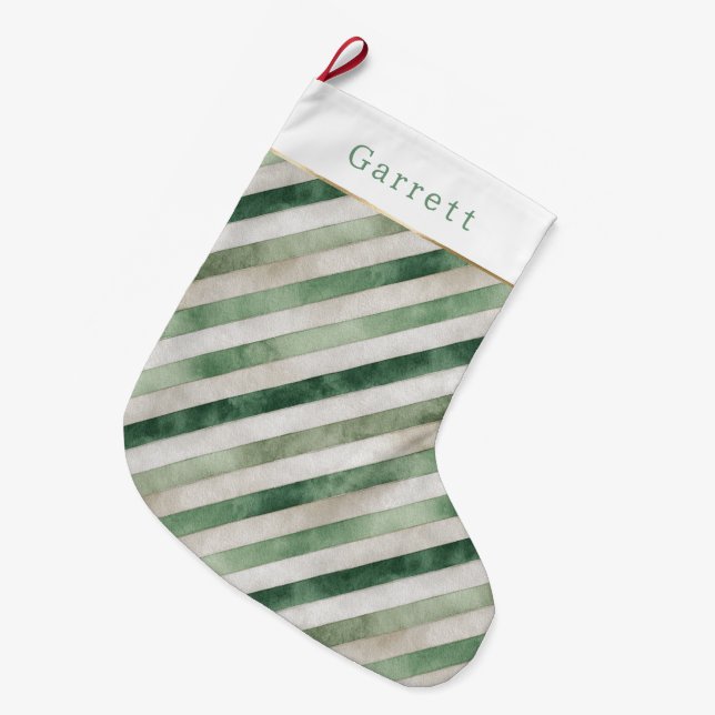 Grande Chaussette De Noël Noël Green Cream Stripes (Devant (Accrochage))