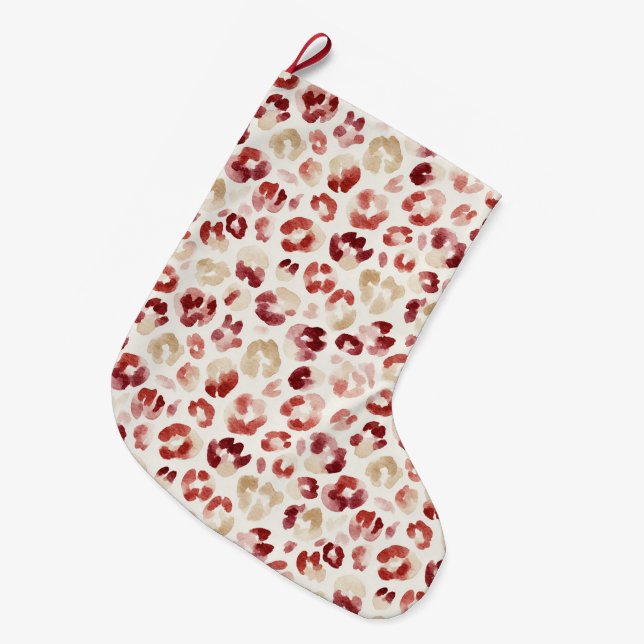 Grande Chaussette De Noël Noël Imprimé Léopard Crème Rouge (Devant (Accrochage))