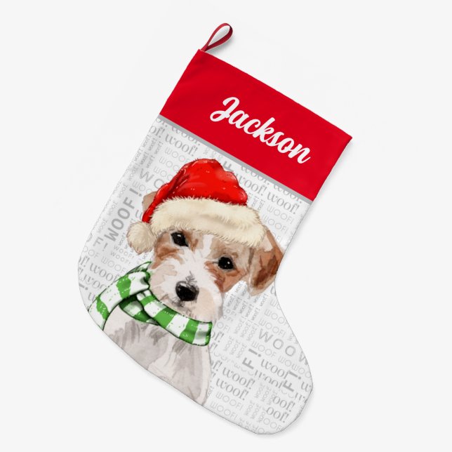 Grande Chaussette De Noël Noël Jack Russell Terrier avec le nom du chien (Devant (Accrochage))