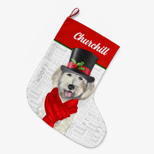 Grande Chaussette De Noël Noël Jaune Labradoodle avec le nom du chien