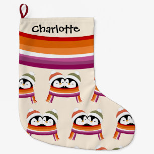 Grande Chaussette De Noël Noël lesbiennes manchots personnalisés Cozy