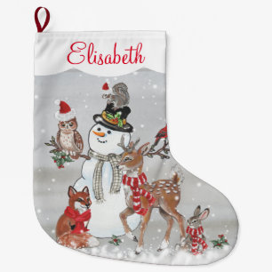 Grande Chaussette De Noël Noël mignon renne Bois Animal Snowman