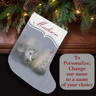 Grande Chaussette De Noël Noël neigeux Les amateurs de Cheval d'hiver