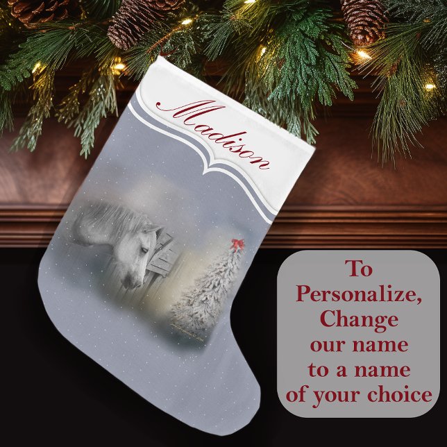 Grande Chaussette De Noël Noël neigeux Les amateurs de Cheval d'hiver (Personalize - Change the name!)