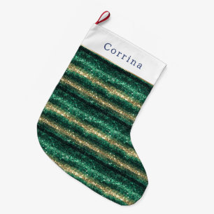 Grande Chaussette De Noël Noël Pailleté Vert Or