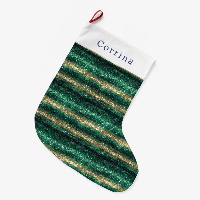 Grande Chaussette De Noël Noël Pailleté Vert Or (Devant (Accrochage))