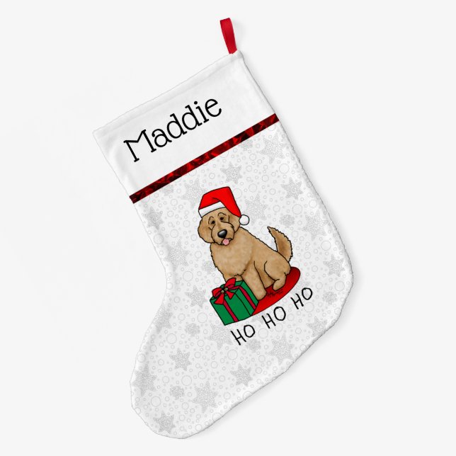 Grande Chaussette De Noël Noël Père Noël Goldendoodle (rouge or) Chien migno (Dos (Accrochage))