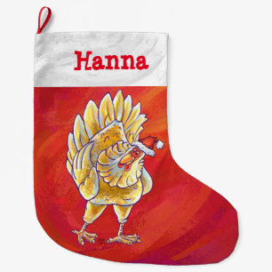 Grande Chaussette De Noël Noël personnalisé de fête de poulet