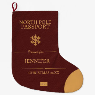 Grande Chaussette De Noël Noël personnalisé de style passeport vintage or ro