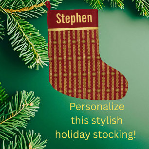 Grande Chaussette De Noël Noël personnalisé rayure rouge or