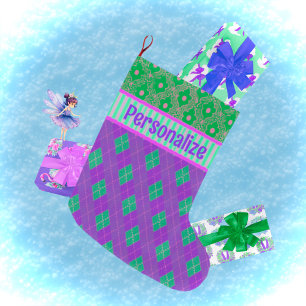 Grande Chaussette De Noël Noël personnalisé tendance rose violet vert