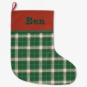 Grande Chaussette De Noël Noël Plaid vert et blanc