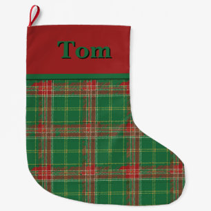 Grande Chaussette De Noël Noël Plaid vert et rouge